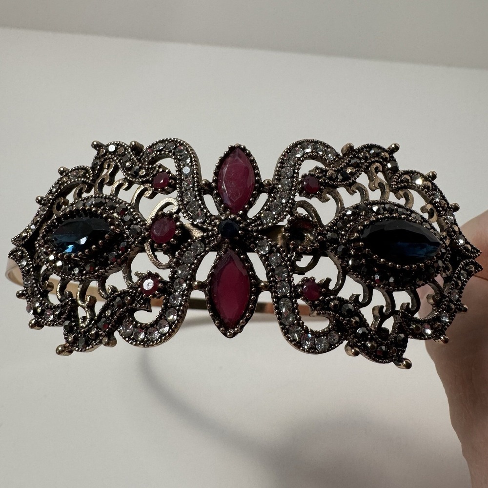 Vtg Rubies Sapphires Party Headband Princess Bling Jeweled Prom Wedding